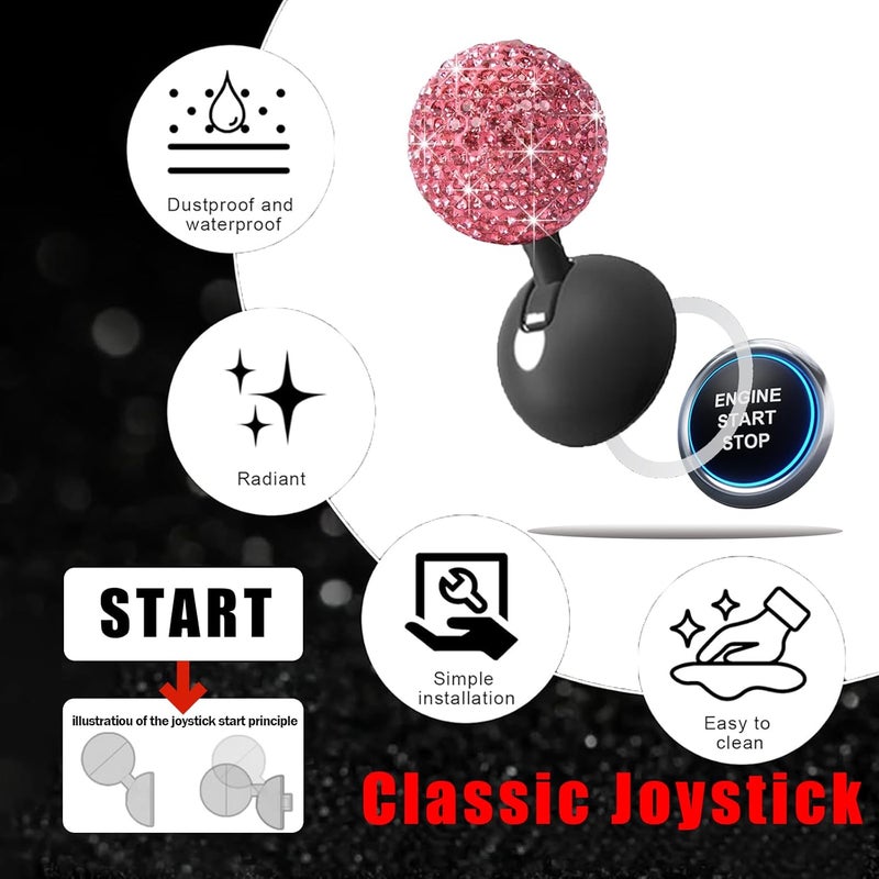 Zerikwon Bling Diamond Car Push Start Button Cover - Cute Accessories for Women Interior, Engine Starter Joystick Decor for Girls, Pink - Image 3